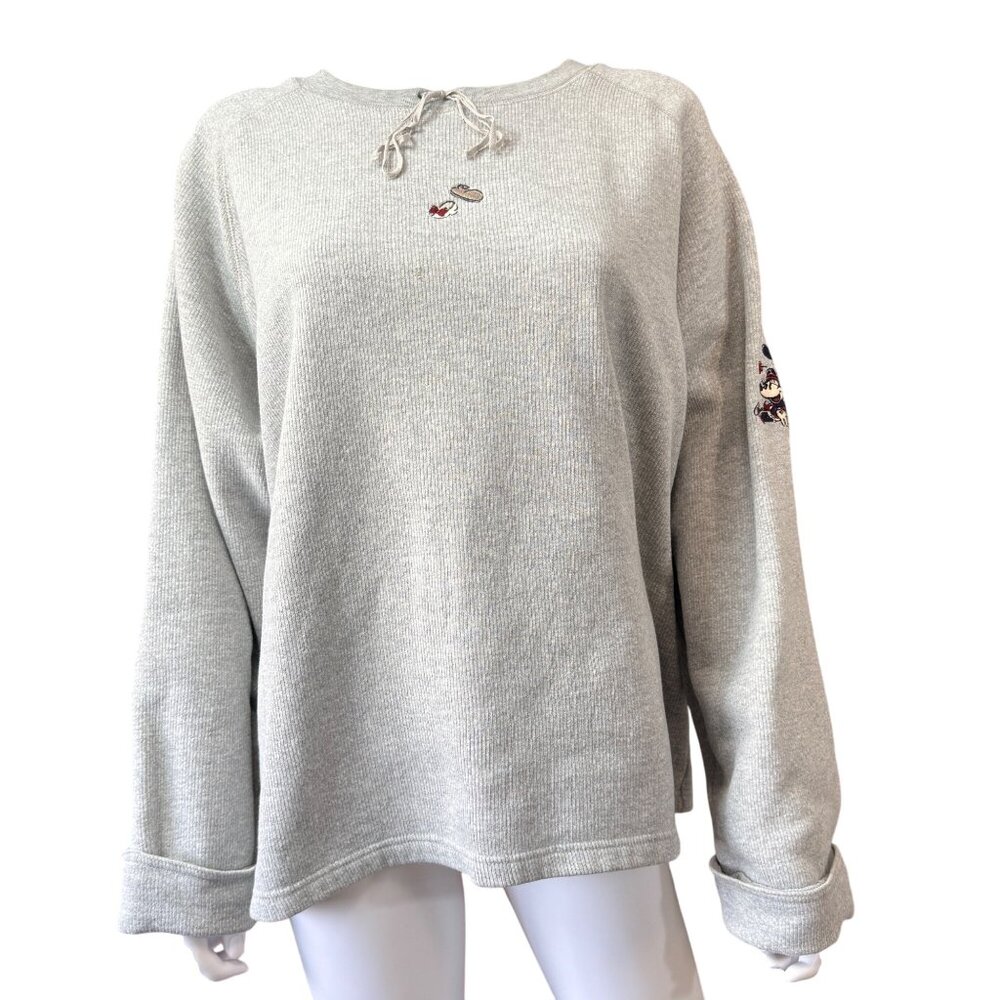 Disney Sweatshirt Womens XXL Gray Cotton Mickey Minnie Embroidery Loungewear